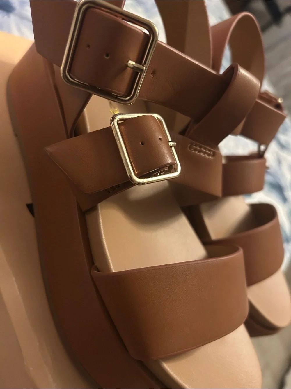 Soda Brown Platform Sandals with Buckle Straps